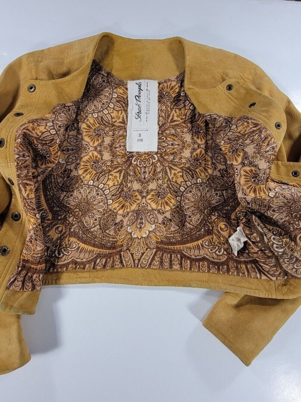 Free People Jacket Coat Sheep Suede Leather Tan Cropped Western Concert Festival - Picture 5 of 12
